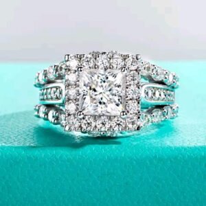 Moissanite Cincin Pria Wanita : 3.884ct D Color 925 Sterling Silver Princess Cut Luxurious Jewelry Ring