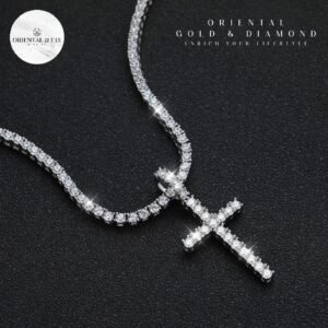 Moissanite Kalung Pria Wanita : Tennis Necklace with Pendant 925 Sterling Sliver For Man