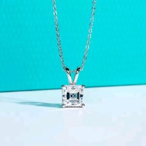 Home Moissanite Kalung Pria Wanita : D Color Asscher Cut Pendant Necklace 925 Sterling Silver