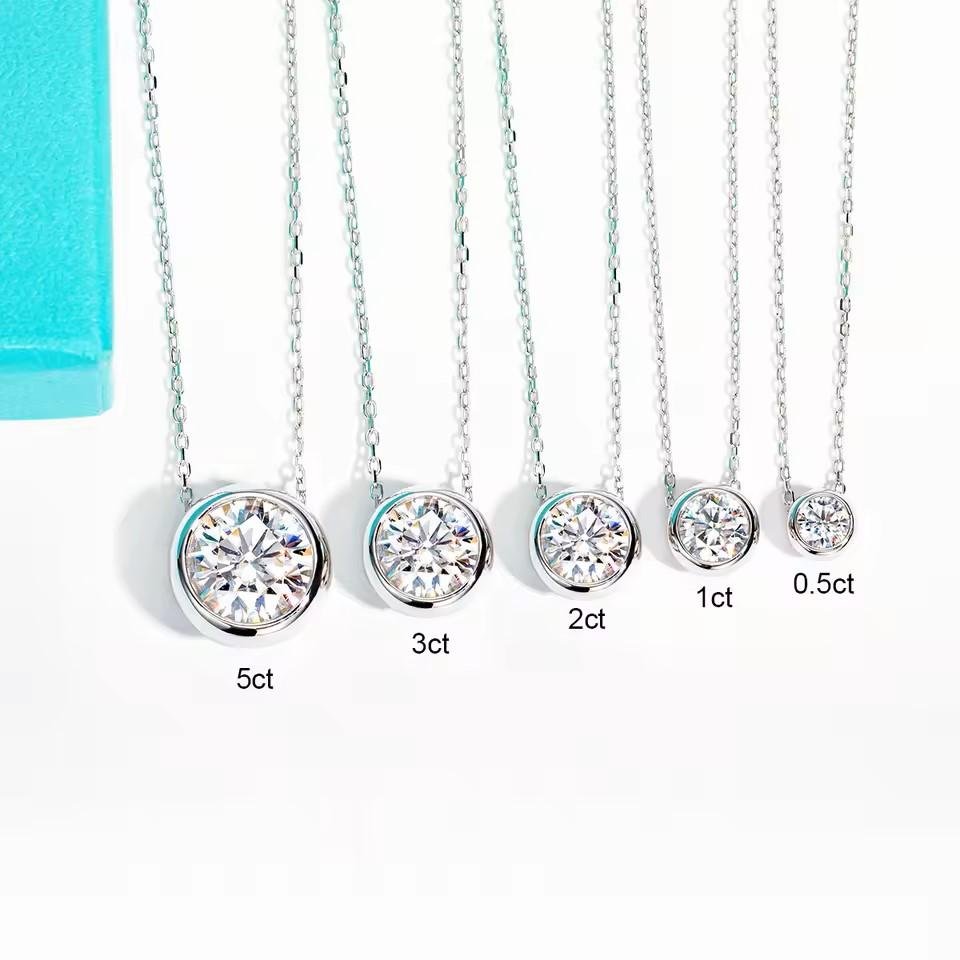 237d26488c684584b44e2fb85cbad168~tplv-aphluv4xwc-origin-jpeg Moissanite Kalung Pria Wanita : D Color Bezel 18K Gold Plated Pendant Necklace 925 Sterling Silver