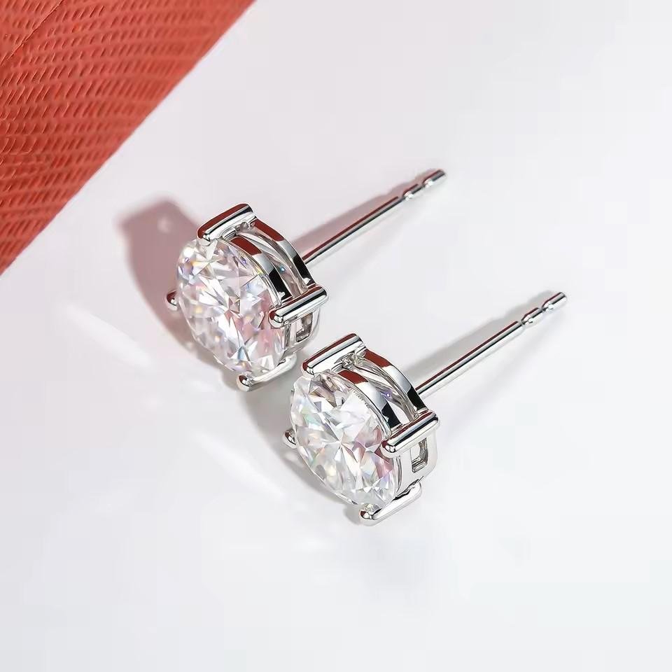2e2b45df647f4c65b4c0208a71bf4ac5~ Moissanite Anting Pria Wanita : 14K Solid White Gold 8mm 4ct D Color Stud Earrings For Women Jewelry With Certificate - Image 3