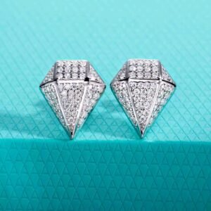 Moissanite Anting Pria Wanita : Rhombus 0.94cttw Hip Hop Style 925 Sterling Silver Earrings