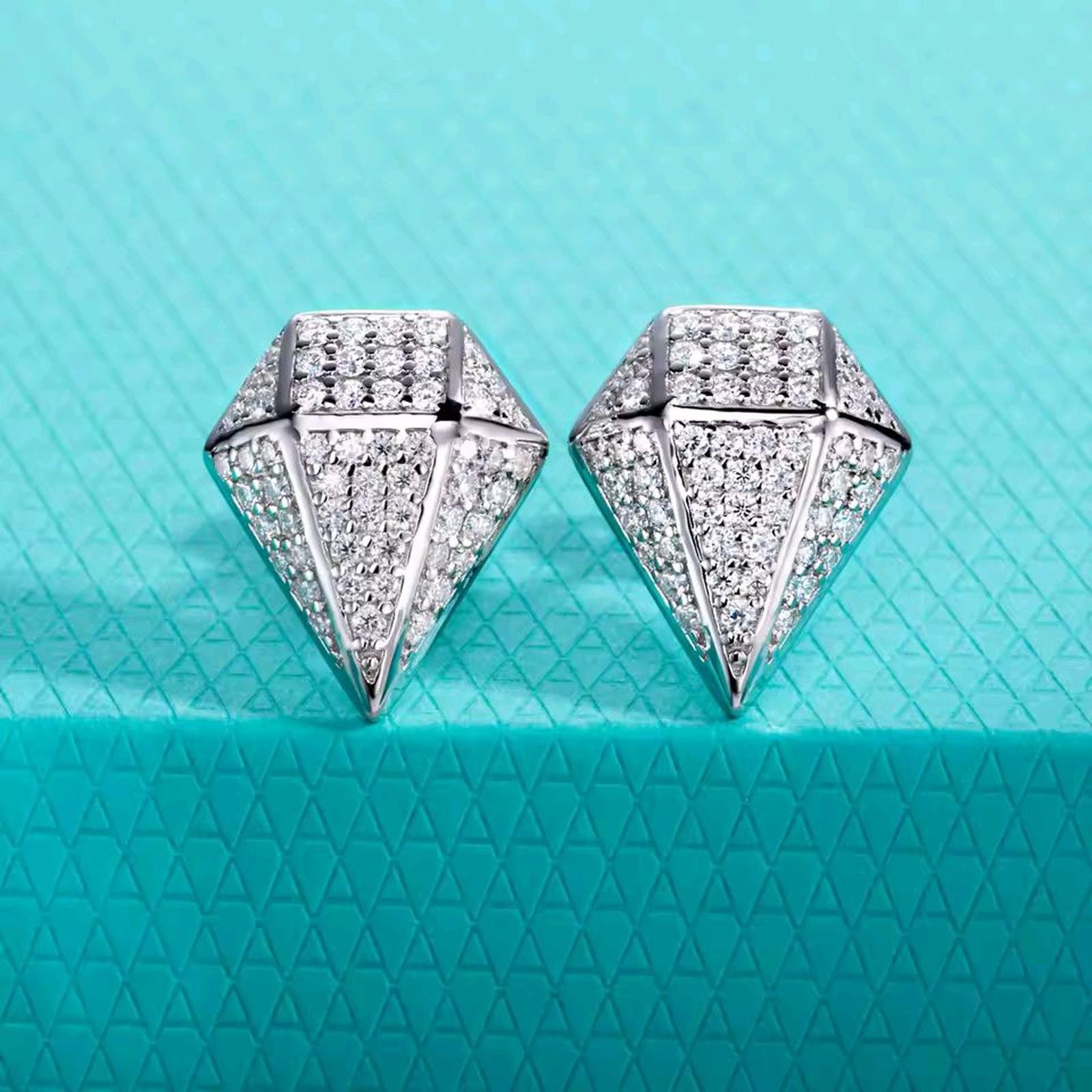 3f56ced29726474bbd346d71a6b6e476~ Moissanite Anting Pria Wanita : Rhombus 0.94cttw Hip Hop Style 925 Sterling Silver Earrings