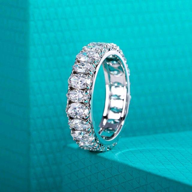 42ee4f8e9db54a7d94a66ffda7dc3110~ Moissanite Cincin Pria Wanita : 0.3ct Oval & 0.2ct Marquise D Color 925 Sterling Silver Wedding Band Eternity Ring - Image 2