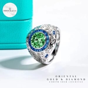 Colombian Cultivated Emerald Cincin Pria Wanita : 3ct 9*9mm 18K Gold Plated 925 Sterling Silver Men Ring