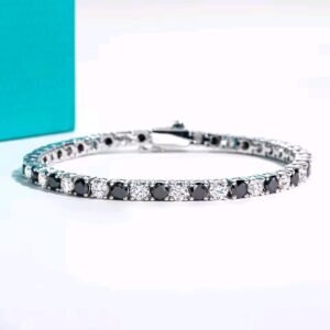 Home Black Moissanite Gelang Pria Wanita : 4mm D Color Diamond Tennis Bracelet Luxurious 925 Sterling Silver