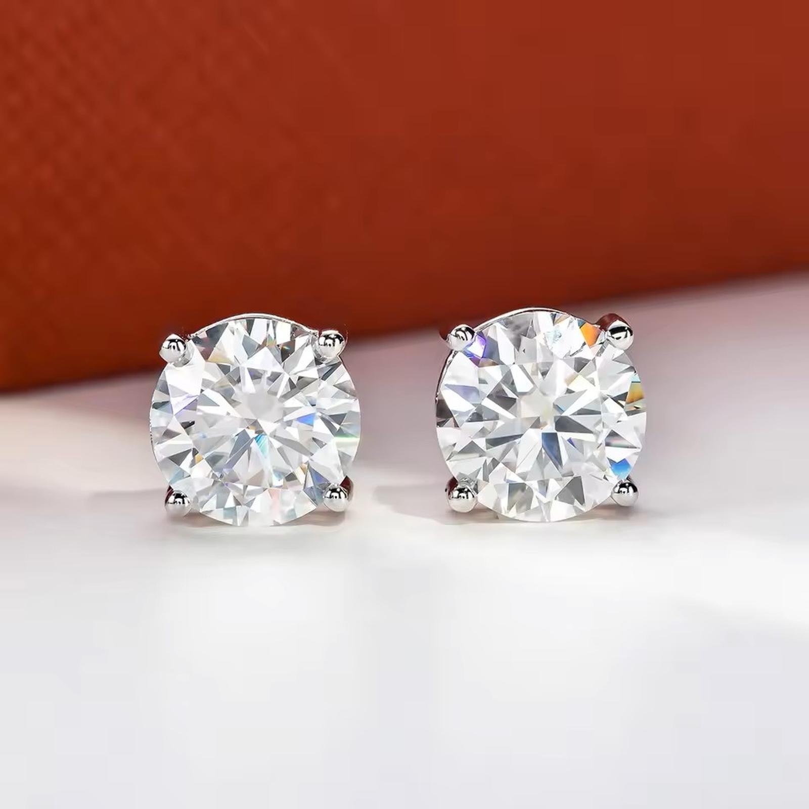 4877c76911894f5a8d516dfce4391778~ Moissanite Anting Pria Wanita : 14K Solid White Gold 8mm 4ct D Color Stud Earrings For Women Jewelry With Certificate