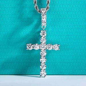 Moissanite Kalung Pria Wanita : 6.7ct D Color Men Cross Pendant Layered Hip Hop Necklace 925 Sterling Silver