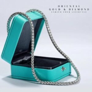 Moissanite Kalung Pria Wanita : 4mm D Color Diamond Tennis Necklace 18K Gold Plated Silver