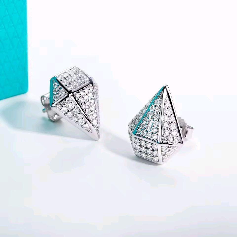 7e20827e3b8146c2b65366e88f0cc20e~ Moissanite Anting Pria Wanita : Rhombus 0.94cttw Hip Hop Style 925 Sterling Silver Earrings - Image 3