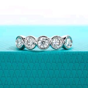 Moissanite Cincin Pria Wanita : 4mm 1.5ct Half Eternity Bezel Rings 925 Sterling Silver