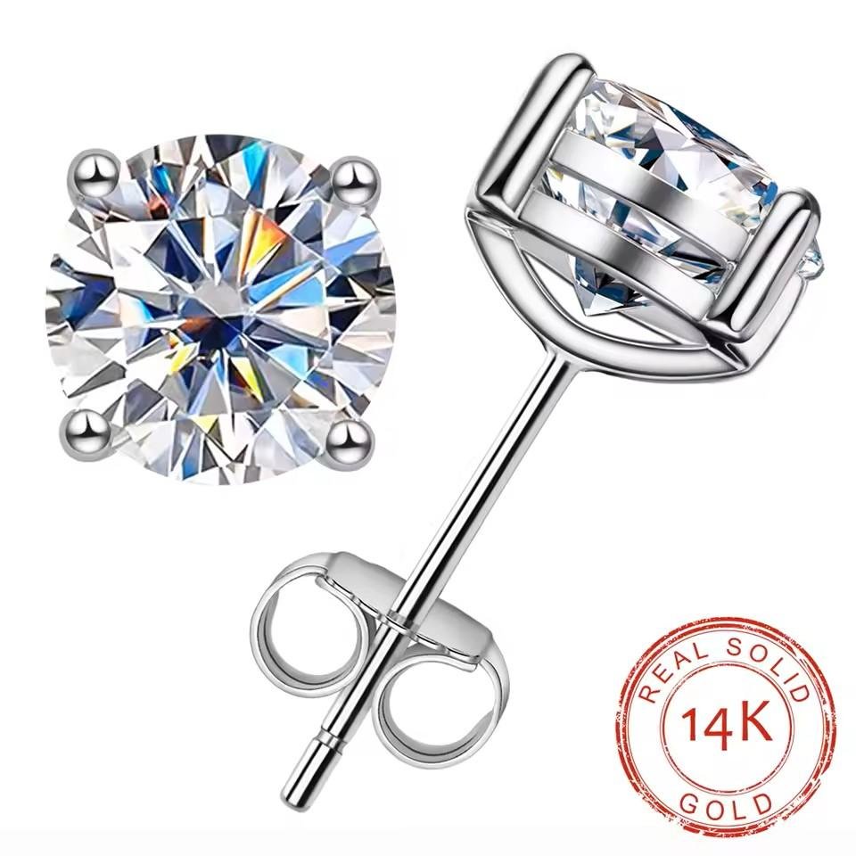 979757f7d59b419d8101e834b32e38ce~ Moissanite Anting Pria Wanita : 14K Solid White Gold 8mm 4ct D Color Stud Earrings For Women Jewelry With Certificate - Image 5