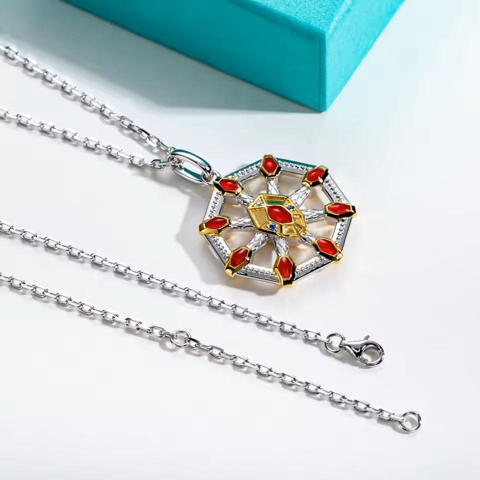 9957f3c0cd9b4a6292dd4b72d2408bf0~ Moissanite Kalung Pria Wanita : Enamel Craft Nine Head Chinese Myth Pendant Classic of Mountains and Seas 925 Sterling Silver Necklace - Image 3