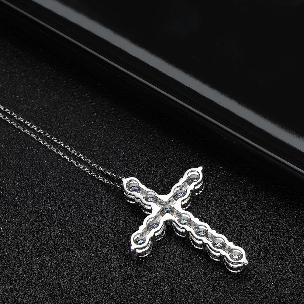 9a10b297-2ab4-483c-b975-2005153eac13 Moissanite Kalung Pria Wanita : Cross Pendant Necklace 925 Sterling Sliver Chain - Image 3