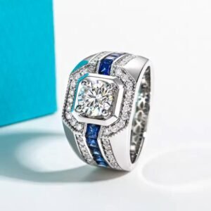 Moissanite Cincin Pria Wanita : 1ct D Color Men's Ring 925 Sterling Silver Gold Plated Retro Luxury Lab Created Diamond Engagement Ring