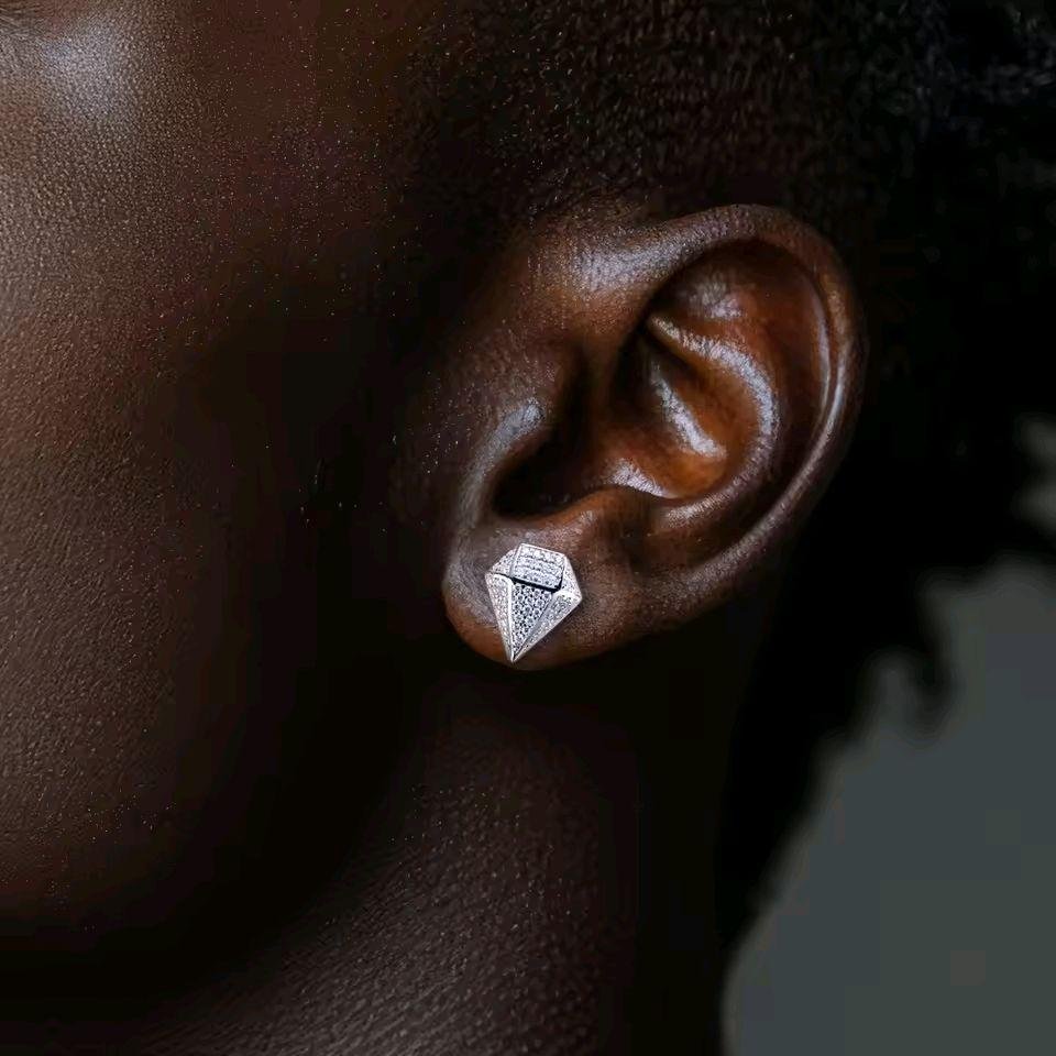 a2e9df9ad9f04099b36e9cfea50a741a~ Moissanite Anting Pria Wanita : Rhombus 0.94cttw Hip Hop Style 925 Sterling Silver Earrings - Image 5