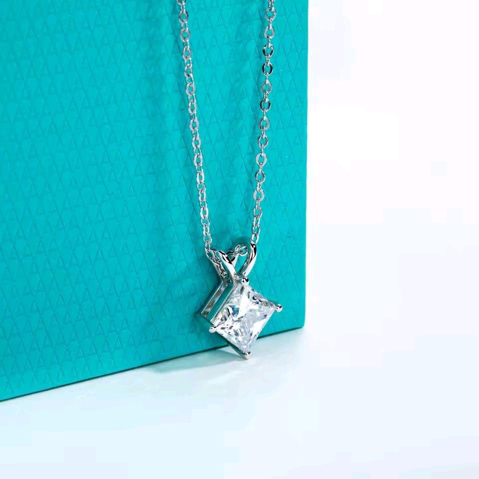 b98a7cdbf3ed4c0bbb67e2277ad621b6~ Moissanite Kalung Pria Wanita : Princess Cut D Color Pendant Necklace 925 Sterling Silver - Image 2