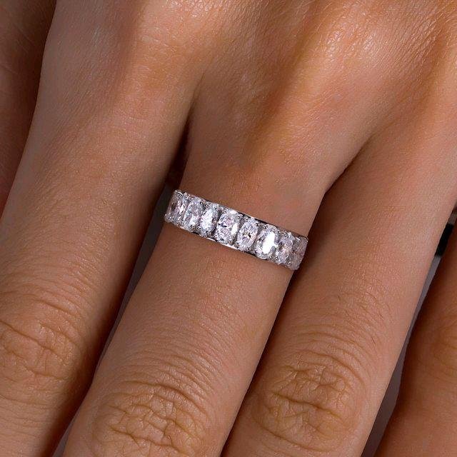 bf525f1beb14448ca099da71edd8fb2f~ Moissanite Cincin Pria Wanita : 0.3ct Oval & 0.2ct Marquise D Color 925 Sterling Silver Wedding Band Eternity Ring - Image 5
