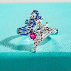 Moissanite Cincin Pria Wanita : Phoenix Wings Classic of Mountains and Seas 925 Sterling Silver Wedding Bands Bridal Ring For Girls