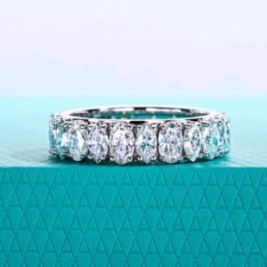 Moissanite Cincin Pria Wanita : 0.3ct Oval & 0.2ct Marquise D Color 925 Sterling Silver Wedding Band Eternity Ring
