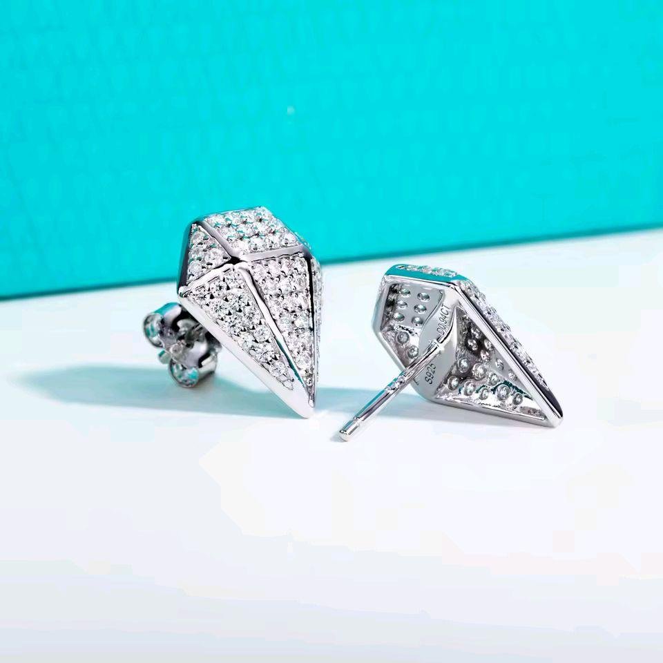 c5a222f49cfc45ffa289342f05e50986~ Moissanite Anting Pria Wanita : Rhombus 0.94cttw Hip Hop Style 925 Sterling Silver Earrings - Image 4