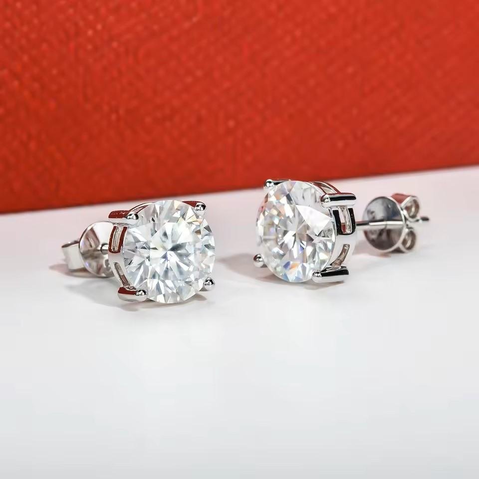 c79c1bd1444d4eaa8d4e11564ad2cfe4~ Moissanite Anting Pria Wanita : 14K Solid White Gold 8mm 4ct D Color Stud Earrings For Women Jewelry With Certificate - Image 2