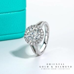 Moissanite Cincin Pria Wanita : 3ct Round Cut D Color Halo Engagement Luxury Wedding Ring