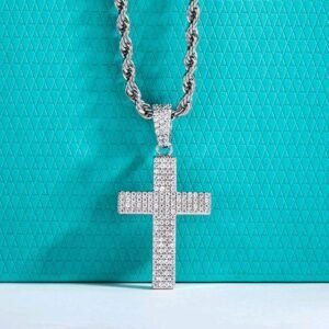 Moissanite Kalung Pria Wanita : 0.832cttw D Color 925 Sterling Silver Cross Pendant Layered Hip Hop Dazzling Necklace
